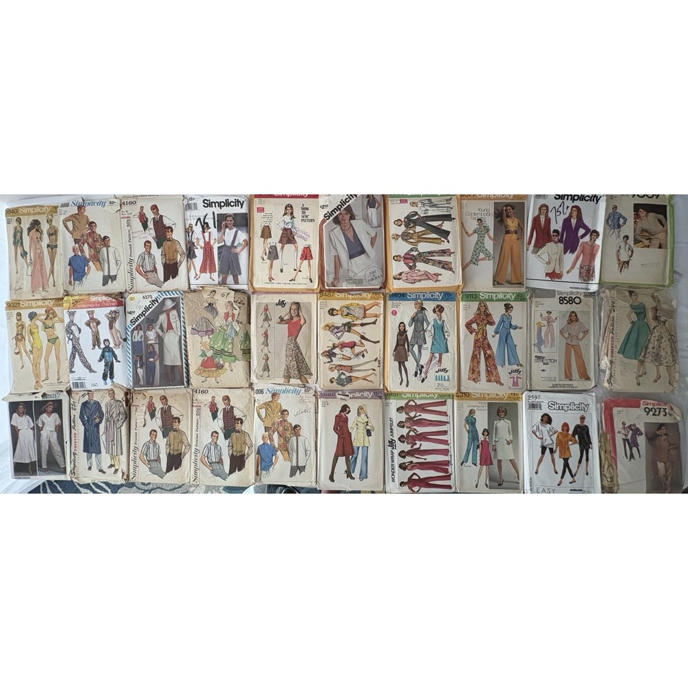 Lot of 30 Simplicity Sewing Patterns Mixed Lot Various Styles Vintage Sizes